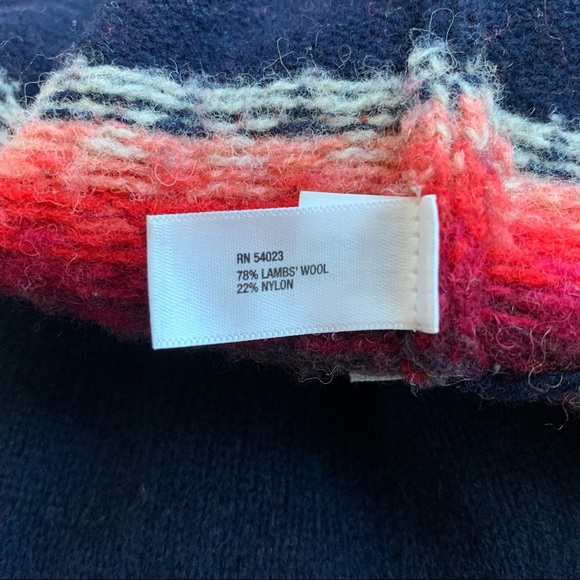 Gap Navy Blue & Red Lambs Wool Fair Isle Cardigan Sweater - Picture 9 of 11